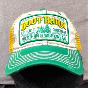 Boot Barn one size green yellow official mesh trucker Cap with faux worn out loo